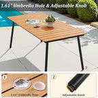 70" Patio Outdoor Dining Table for 4-6, Weather-Resistant Wood-Grain Top with Aluminum Frame & Umbrella Hole for Deck Gatherings, Brown