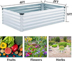 2 Pack 4x2x1FT Galvanized Raised Garden Bed Kit, Outdoor Metal Planter Box for Vegetables, Bottomless Rectangular Gardening Bed with Support Rods, Tool-Free Assembly, Silver
