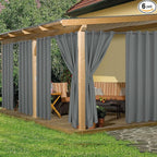 HolidayIdeas Waterproof Outdoor Curtains for Patio, 6 Panels - 54x108 Inches - Weatherproof Privacy Outsides Curtains for Backyard Porch Gazebo, Sunlight & UV Blocking (Grey, Grommet Top)