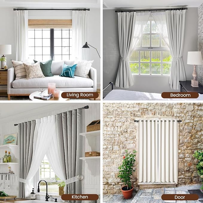 1” Diameter Curtain Rods Itself is 30 to 45 inch 1 Pack Fit 30-39 inch Window with Heavy Duty Adjustable Rod Matte Black Splicing Metal Extra Long Curtain Rod for Windows