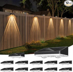 NIORSUN Solar Fence Lights,12 Pack Solars Deck Light,Warm White Color,Outdoor Bulb Waterproof Led IP65,Power Patio Lamp with Lenses for Outside/Backyard/Railing/Yard(Black)