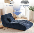 Chaise Lounge Chair with Curved Back, Modern Upholstered Recliner Sofa, Tufted Accent Lounger Comfortable Lazy Chair for Bedroom, Apartment (Blue)