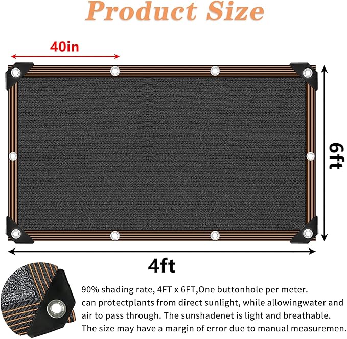 QLOFEI 4x6 FT Shade Cloth with Grommets, 90% Sun Shades Outdoor Patio Mesh Tarp, Easier to Hang Sunblock Neting Cover -for Garden Greenhouse Pergola Lawn Kennel Chicken Coop