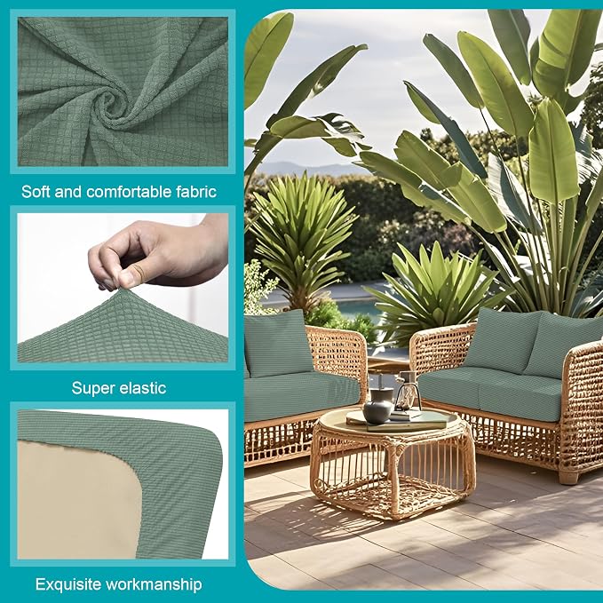 Patio Cushion Covers 12 Pack, Matcha Green Stretch Outdoor Sofa Slipcovers