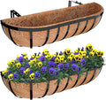 Halatool 2 Pack Heavy-Duty Metal Deck Railing Planter Box, 24 Inch Rust-Resistant Window Boxes Planters with Coco Liner & Adjustable Brackets, Grow More On Your Balcony, Patio & Fence
