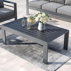 Outdoor Rectangle Patio Aluminum Coffee Tables for Outside, All Weather Patio Slatted Tabletop for Indoor or Outdoor Use