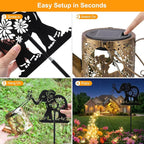 Solar Watering Can Lights Outdoor Decor with Elephant Stake & Fairy Silhouettes, Cascading String Lights for Garden, Patio, Yard - Waterproof Solar Powered Gift for Mom, Housewarming, Birthday