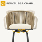 DWVO Outdoor Counter Height Bar Stools Set of 4, Patio Swivel Bar Chairs with Soft Cushions, 360° Rotation, Bar Height Rattan Chairs for Backyard, Poolside, Garden, Beige