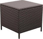 Outdoor Wicker Storage Side Table, Patio Brown PE Rattan End Table with Storage, Square Container for Furniture Covers, Toys, and Gardening Tools