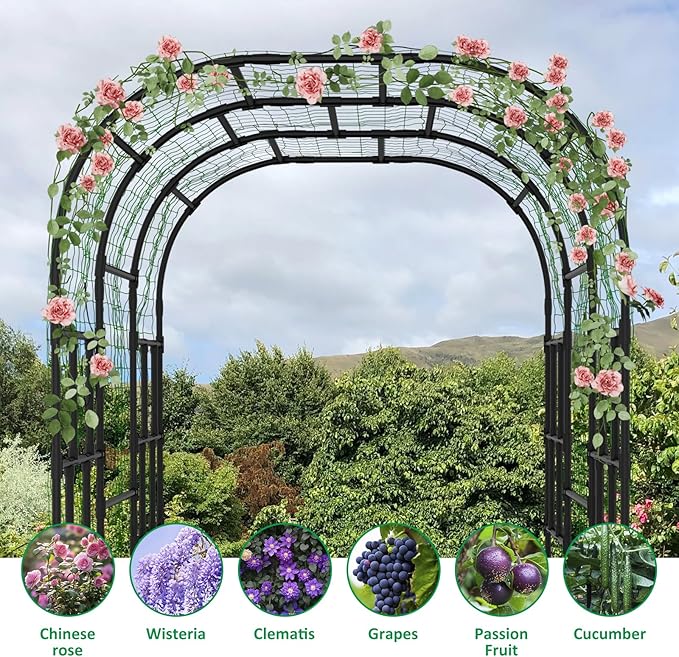 DoCred Garden Arch Trellis for Climbing Plants, 87 Inch Large Garden Trellises Outdoor Metal Plants Support Archway Arbor Tunnel for Vegetables Plant Cucumber Trellis Decoration, Black