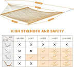 Lazy Daze Hammocks Double Rope Hammock, 2 Person Traditional Outdoor Hand Woven Cotton Rope Hammock with Spreader Bar, Carabiners, Tree Straps, Chains for Patio Yard - Max 450 Lbs, Tan