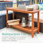 Best Choice Products 48in 2-Shelf Eucalyptus Wooden Console Table Indoor Outdoor Multifunctional Buffet Bar Storage Organizer w/Foot Sliders - Natural