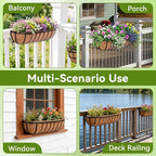 Halatool 2 Pack Heavy-Duty Metal Deck Railing Planter Box, 24 Inch Rust-Resistant Window Boxes Planters with Coco Liner & Adjustable Brackets, Grow More On Your Balcony, Patio & Fence