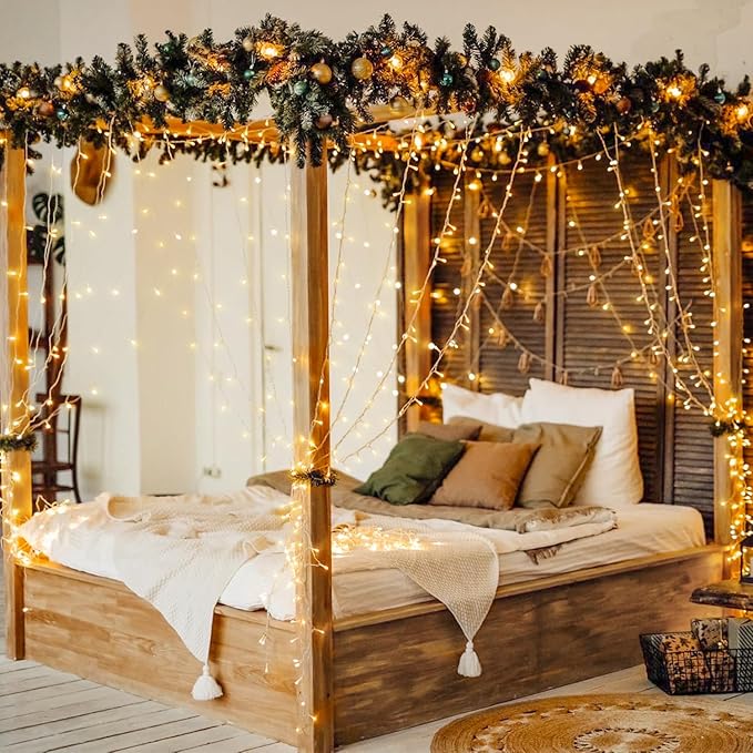 Indoor String Lights, 600 LED Warm White Curtain with Remote