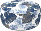 LVTXIII Indoor/Outdoor Inflatable Ottoman with Handle D21 x H9 Inch, Weather-Resistant Round Footstool Pouf for Patio Camping Living Room, Portable Footrest Extra Seating, Big Leaves