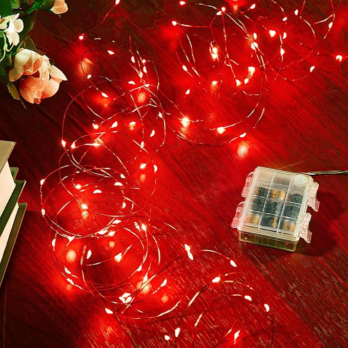 Indoor String Lights 65.6 Ft Red Battery Powered LED with Remote