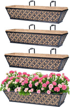 hehimhis Window Planter Box with Adjustable Bracket and Coco Liner for Porch, 24 Inch 4 Pack Balcony Planters Railing Hanging,Fence, Patio Hanging Planters for Garden Outdoor