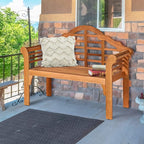 COSTWAY Folding Wooden Bench Outdoor, Crown-Like High Backrest, Patio Eucalyptus Wood Bench for Garden, Park & Porch