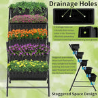 Homdox 3.74FT Vertical Garden Bed, 5 Tiers Vertical Raised Garden Planter, 23 * 26 * 45Inch Outdoor Garden Raised Bed with 4 Hooks, Vegetable Flower Planter Raised Stand for Garden Patio Yard, Black
