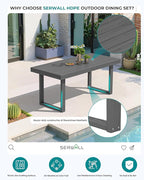 SERWALL HDPE Outdoor Dining Set for 6, 67'' All Weather Patio Dining Table and Chairs Set for Deck, Lawn, Gray