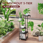 Plant Stand Indoor with Grow Light, 5-Tiered Tall Plant Stand Indoor, Metal Plant Shelf with Hanging Basket Hook and Adjustable Light, Ideal for Living Room, Garden, Patio (Black )