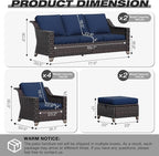 Joyside Wicker Patio Furniture Sets, 7 Pieces Upgraded Large Size Outdoor Furniture with 4 Swivel Rocking Patio Chairs, 3-Seat Sofa, Outdoor Ottoman, Thick Cushions, Wide Armrest, Blue