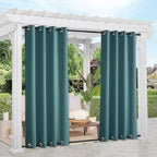 NICETOWN 2 Panels Windproof Outdoor Curtains Top and Bottom Grommet for Patio Waterproof, Fixed Outdoor Blinds Keep Warm & Privacy Thermal Insulated Blackout Drapes for Cabana, W52 x L84, Teal
