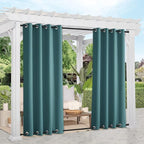 NICETOWN 2 Panels Outdoor Curtains for Patio Waterproof & Windproof, Thermal Insulated Rustproof Top and Bottom Grommet Blackout Outdoor Curtain Drapes for Pergola, W52 by L95, Teal