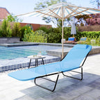 Outsunny Folding Chaise Lounge Chair, Pool Sun Tanning Chair, Outdoor Lounge Chair with Reclining Back, Breathable Mesh Seat, Headrest for Beach, Yard, Patio, Blue
