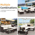 Shintenchi 3-Piece Outdoor Patio Furniture Sets, Wicker Patio Conversation Sets, All Weather Wicker Rattan Patio Seating Sofas with Glass Coffee Table and Cushion, Beige