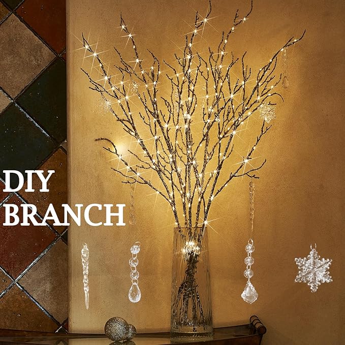 Indoor String Lights, Brown Twig Branches with 200 Warm White LEDs