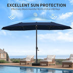 OLILAWN Patio Table Umbrella, 15ft Large Deck Umbrella with Base Included, Outdoor Double-Sided Rectangle Market Umbrella with Aluminium Crank, 12 Sturdy Ribs, for Deck Porch Garden,Dark Blue