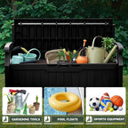 Flamaker 80 Gallon Storage Bench Outdoor Indoor, Durable All-Weather Seating with Hidden Storage, Lockable Deck Box for Garden, Patio, Poolside (Black)