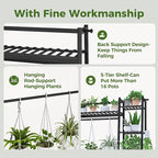 Bamworld Plant Shelf Indoor 55" Tall Bamboo Plant Shelves 5 Tier Hanging Plant Stand Large Ladder Shelf Flower Stand Plant Holder Plant Rack for Garden Balcony Home Decor Living Room Bedroom Black