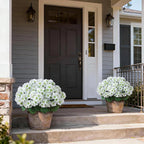 2 Pack Artificial Geranium Flowers Topitary Trees for Outdoors, UV Resistant Geraniums Potted Bushes Look Real Silk Faux Plants for Front Door Garden Porch Planter Farmhouse Home Decor (White)