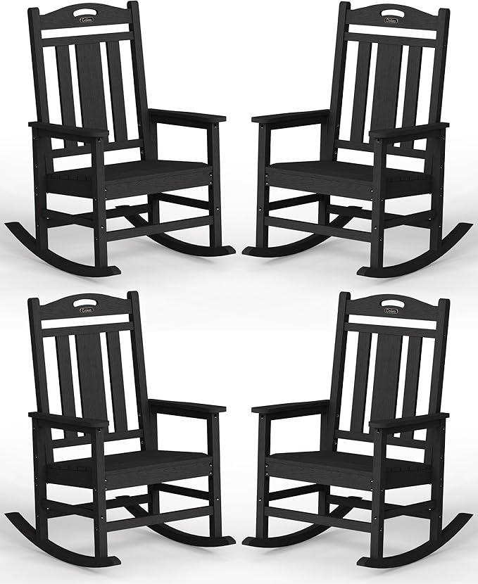 Oversized Outdoor Rocking Chairs Set of 4 – Black