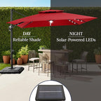 Best Choice Products 9x12ft LED Cantilever Patio Umbrella w/Base Included & 360° Rotation, Large Solar Offset Hanging Outdoor Sun Shade for Deck, Backyard Table w/Stand & Lights – Red