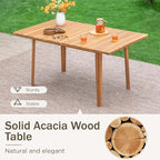 PHI VILLA 7 Pieces Acacia Wood Outdoor Dining Set for 6, Teak Large Wooden Table & Chairs with Wicker Seat and Back, Farmhouse Dining Furniture Set for Patio, Deck, Yard, Porch