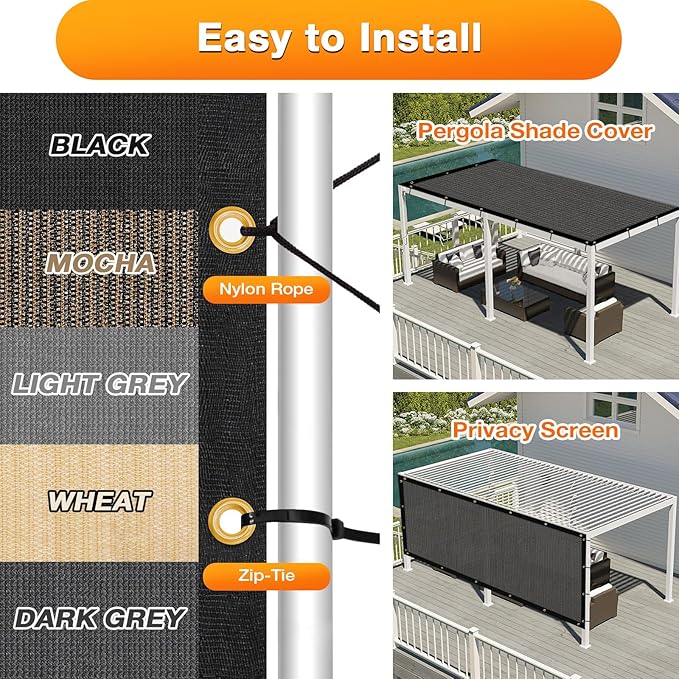 Artpuch Outdoor Pergola Shade Cover 13x17 FT Sun Shade Cloth with Grommets Dark Grey 90% UV Protection Canopy Patio Privacy Screen (Customized Available)