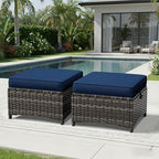 Joyside Outdoor Ottoman Set of 2, Patio Large Ottoman Foot Rest with Thickened Cushions, Outdoor Wicker Foot Stool for Porch, Deck Use