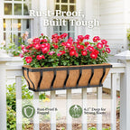 Railing Planter Boxes, Heavy Duty Window Box Planters, Adjustable Balcony Planters for Railing Hanging, with Coco Liner & Support Rod for Deck, Porch, and Patio Gardening (3 Pack, 24 Inch)