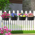 MADHOLLY Railing Planter with Drainage Holes - Sturdy Bucket Pots for Railing Fence, Countryside Style Metal Flower Pots for Herbs Balcony Garden Yard Decor, 4Pcs, Black