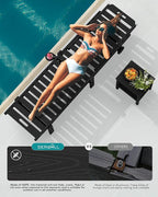 SERWALL Outdoor Chaise Lounge Set of 8, HDPE Pool Lounge Chairs with 5-Position Adjustable Backrest, Patio Loungers with Rolling Wheels & Cup Holder for Pool Sunbathing, Black