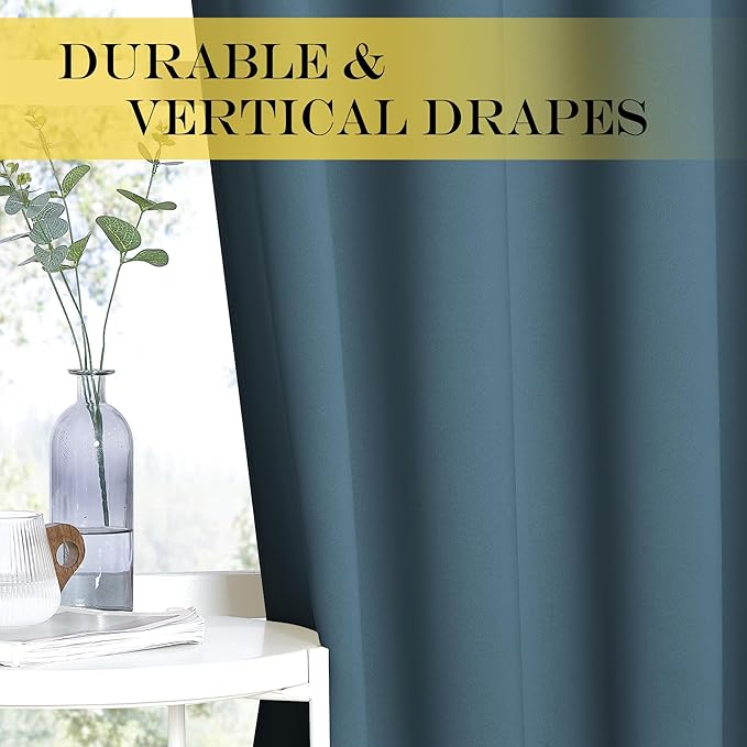 NICETOWN Blackout Curtains 120 inch Length for Sliding Glass Door, Grommet Thermal Insulated Room Darkening Sound Reducing Drapes for Room Divider, 1 Panel, W52 x L120, Smoky Blue