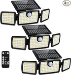 Solar Lights Outdoor, 3 Head Solar Motion Lights Outdoor with 2500LM High Brightness, Built-in Bigger Tempered Glass Solar Panel, Sensitive PIR Motion Inductor(3-Pack)