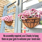 LaLaGreen Wall Hanging Planters, 4 Pack, 12 Inch Balcony Flower Baskets with Coco Liner Outside, Outdoor Vertical Garden, Fence Pots Holder Half Round Semi Circle Rail Railing Deck Porch Balcony Patio
