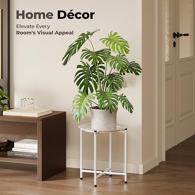 Bamworld White Plant Stand Indoor Small Plant Table for Large Plants Outdoor Single Plant Holder Heavy Duty Plant Stool for Patio Garden Balcony Living Room Small Round Side Table