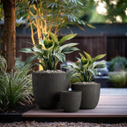 Kante 18",14",10" Dia Concrete Round Planters (Set of 3), Outdoor Indoor Large Planter Pots with Drainage Hole and Rubber Plug for Home Patio Garden, Oil Rubbed Bronze