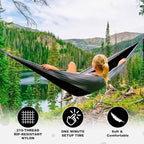 SZHLUX Camping Hammock Double & Single Portable Hammocks with 2 Tree Straps and Attached Carry Bag,Great for Outdoor,Indoor,Beach,Camping,Black & Grey, Large