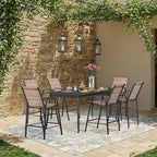 HOMREST Outdoor Bar Height Stools Set of 6,Stackable Patio Chairs with Armrests, High Back Textilene Chairs with Breathable Fabric & Metal Frame for All Weather,Brown
